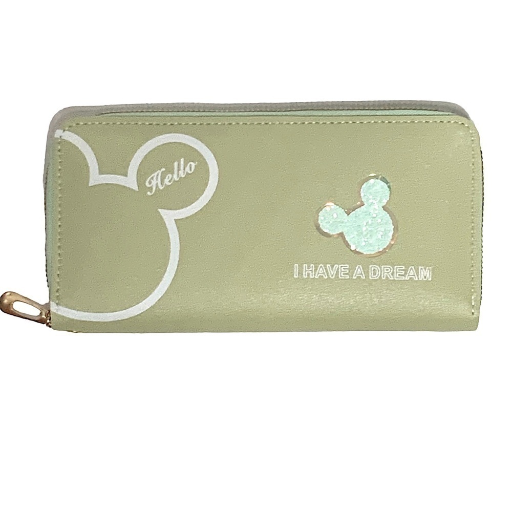 Minnie Mickey Mouse Wristlet Clutch Convertible Long Glitter Disney Wallet Green - Picture 7 of 16
